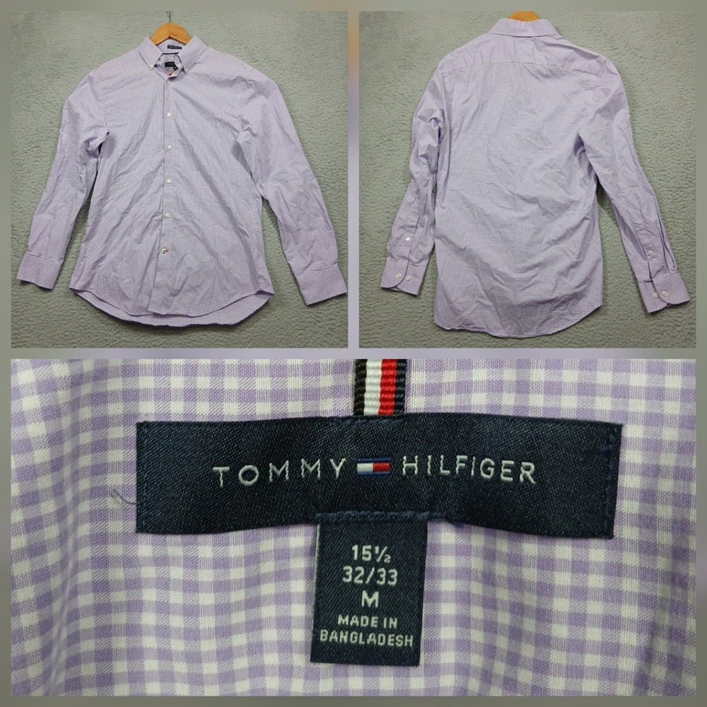 Tommy Hilfiger Dress Shirt Men's M 15.5 Lavender Gingham